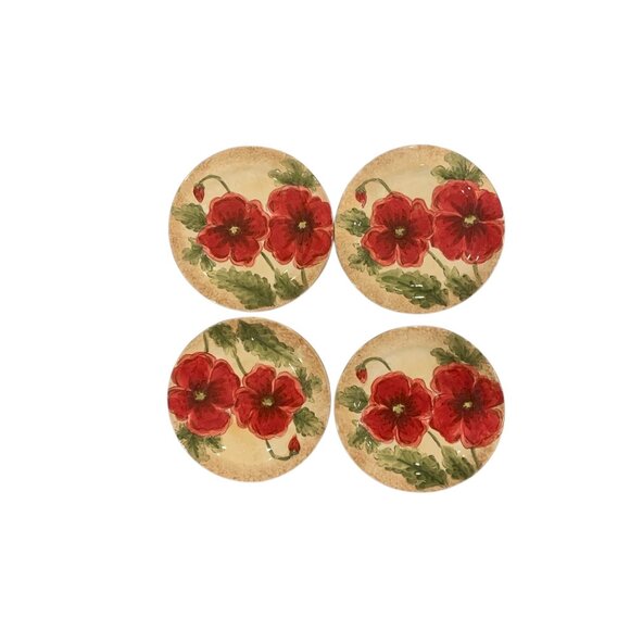 Maxcera "Poppies" Floral Round Hand Painted 8” Plates Set of 4 Décor/Dinnerware - Picture 3 of 12